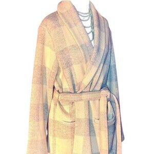 Vintage Lauren Ralph Lauren Belted Cardigan Sweater Women’s XL Wool Ivory Gray